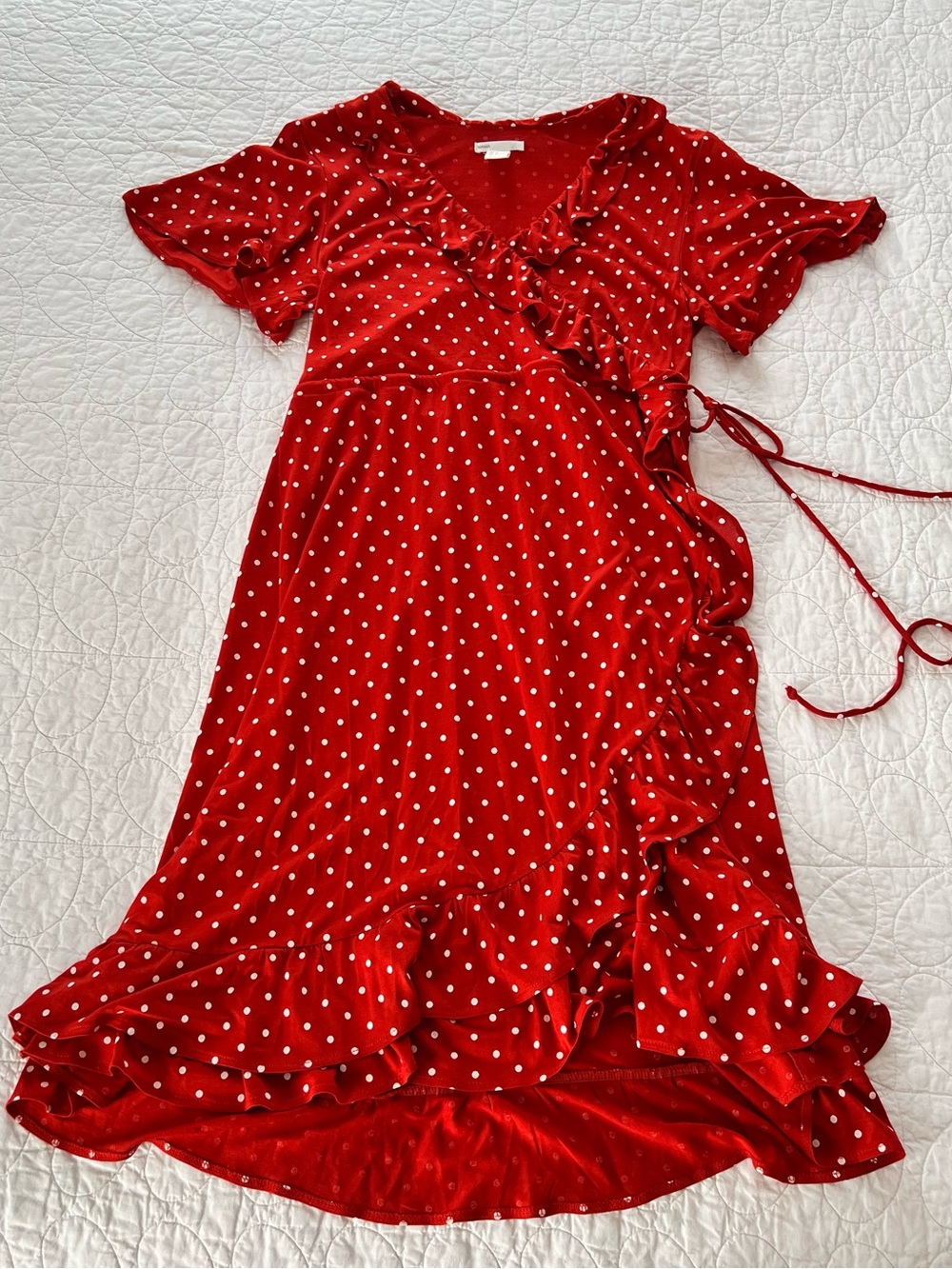 H&M MAMA Dark Orange Polka Dot Maternity Wrap Dress Ruffly Retro Cottagecore Fun